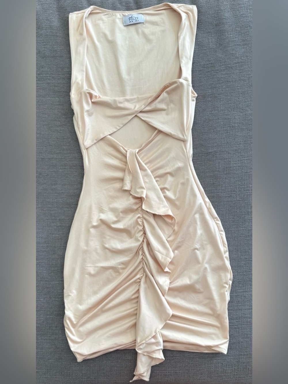 Oh Polly Slinky Jersey Cut Out Ruffle Trim Cream Dress